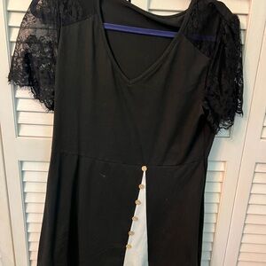 SHEIN Black Mini Dress with Lace Sleeves